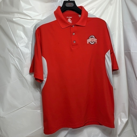 MEN’S Pro Edge Ohio State Embroidery Logo Polo Red Gray Size Large - Picture 2 of 4